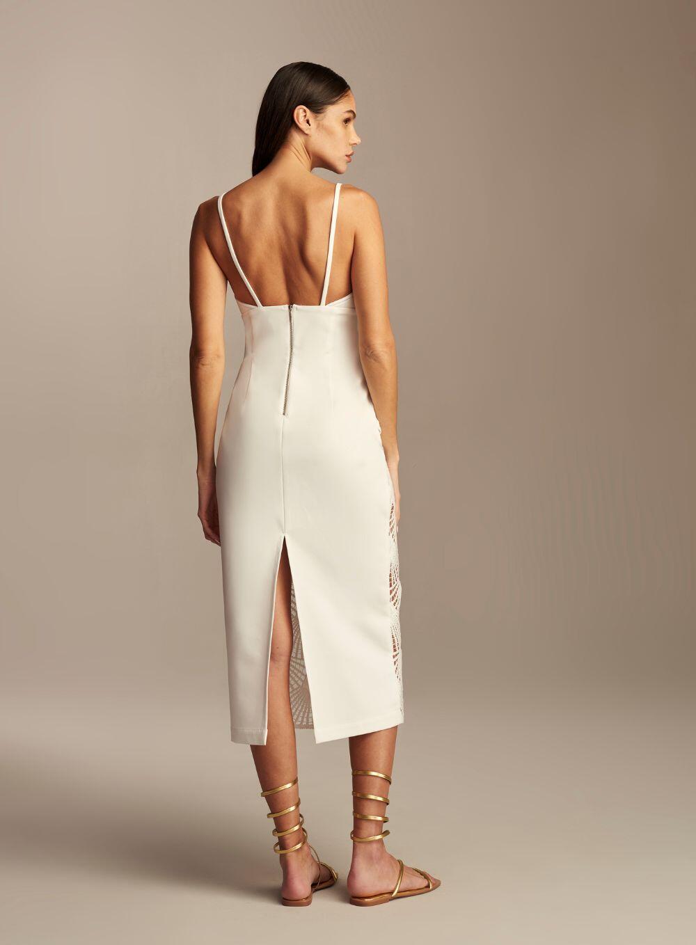 VESTIDO MIDI RENDA COM BANDAGEM OFF WHITE