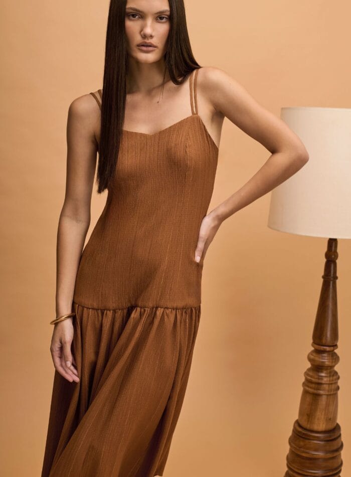VESTIDO MAXI CINTURA BAIXA CARAMELO - Imagem 2