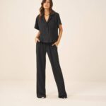 CONJUNTO CAMISA CREPE CALCA ELASTICO PRETO