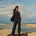 CALCA CREPE RECORTES LATERAIS MARINHO