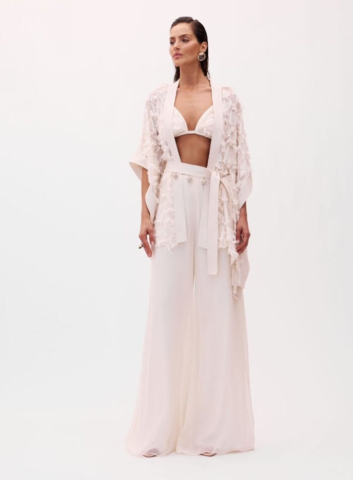 CONJUNTO CALCAS/KIMONO/TOP YASMIN BEGE LEBLANC - Imagem 1