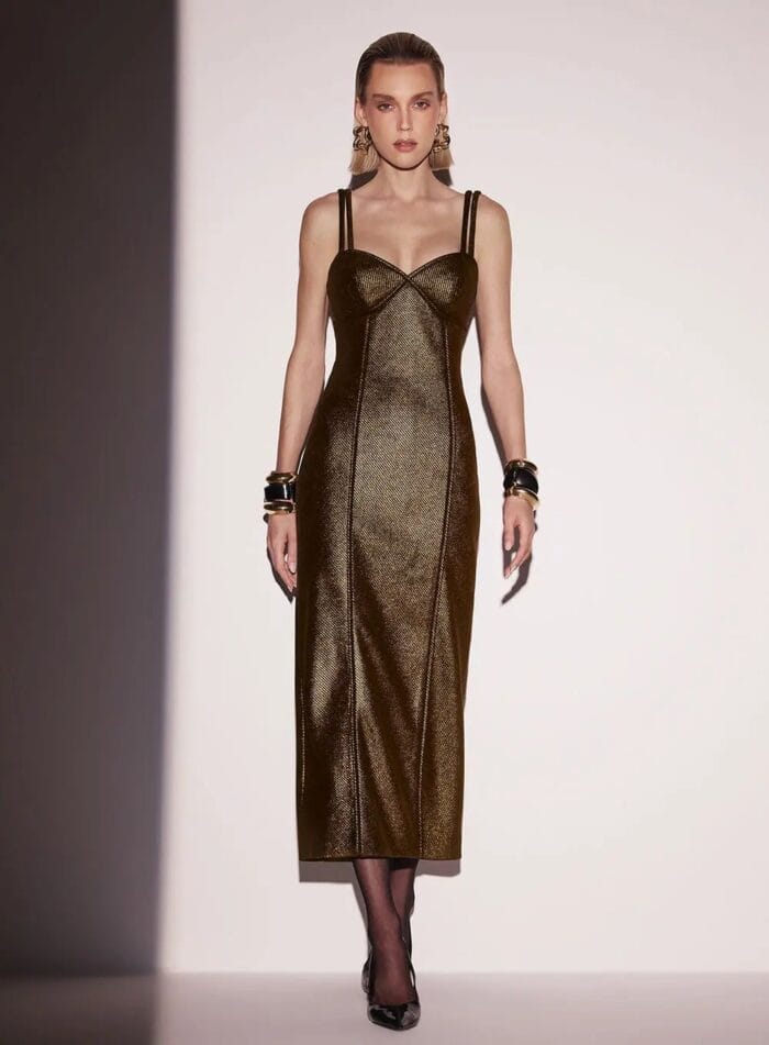 VESTIDO MIDI JERSEY FOIL MARROM BAOBA - Imagem 1