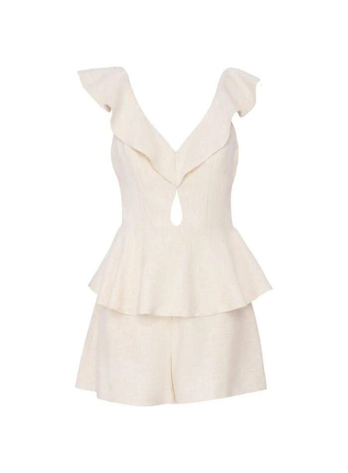 CONJUNTO BLUSA DECOTE BABADO SHORT LINEN NATURAL - Imagem 3