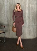 VESTIDO MIDI MANGA LONGA DORA CHOCO