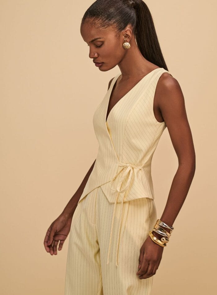 CONJUNTO BLUSA AMARRACAO E CALCA PANTALONA AMARELO - Imagem 2