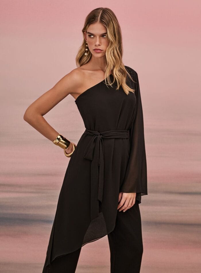 CONJUNTO TUNICA UM OMBRO SO E CALCA PRETO - Imagem 2