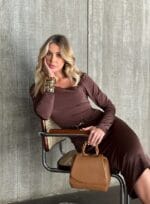 VESTIDO MIDI MANGA LONGA DORA CHOCO - Imagem 3
