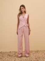 CONJUNTO BLUSA AMARRACAO E CALCA PANTALONA ROSA