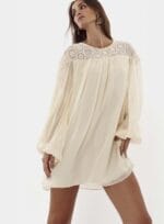 VESTIDO DETALHE BORDADO CHARLOTTE OFF/DOURADO - Imagem 4