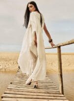 VESTIDO LONGUETE CREPE C/ TRANSPARENCIA OFF WHITE - Imagem 2