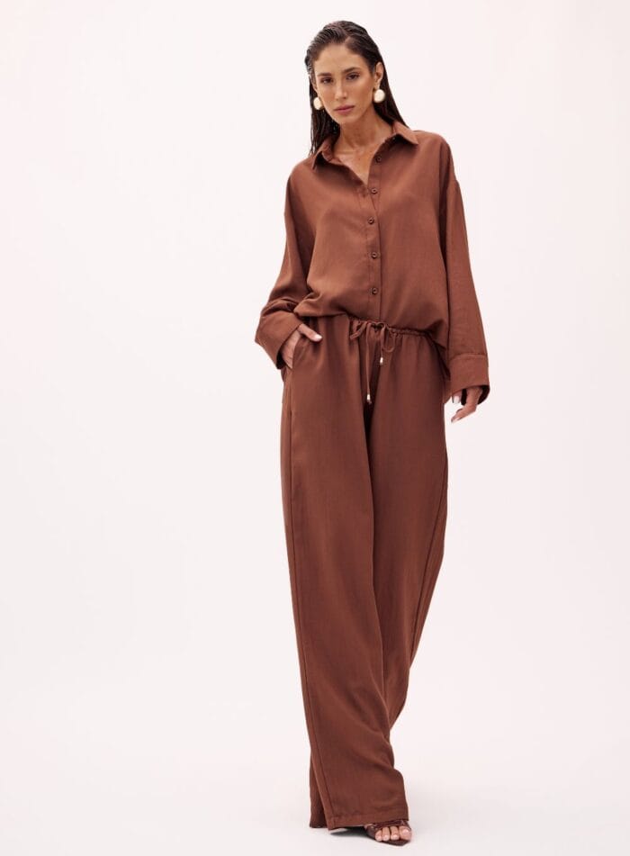CONJUNTO CAMISA/CALCA LINHO GENNY MARROM CUMIN - Imagem 1