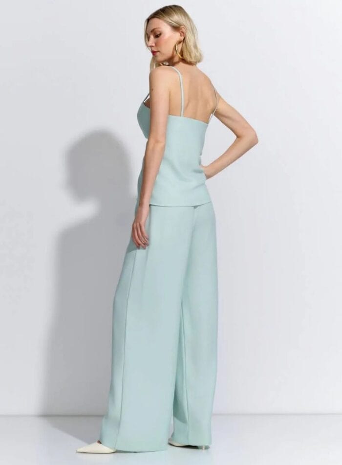 CONJUNTO BLUSA FENDA CALCA WIDE CREPE MUNIQUE ACQUA - Imagem 2