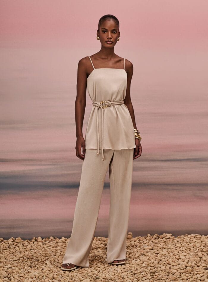 CONJUNTO TOP DE ALCAS E PANTALONA BEGE - Imagem 1