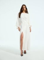 VESTIDO MIDI MANGA AMPLA OFF WHITE