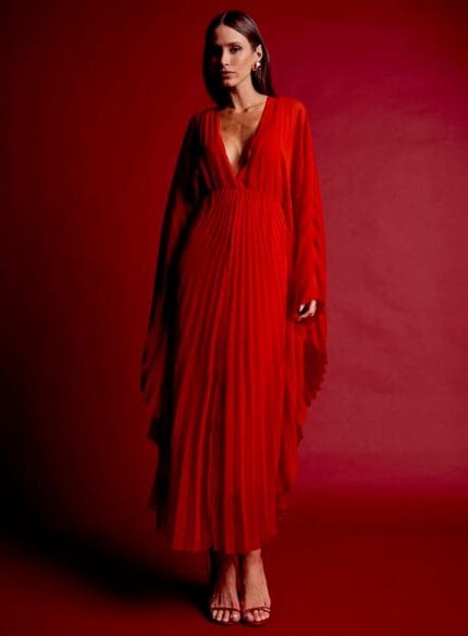 KAFTAN PLISSADO ELY VERMELHO PERSIMMON