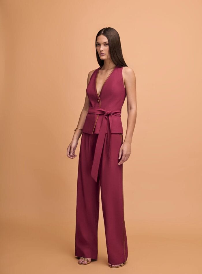 CONJUNTO TOP E CALCA PANTALONA C VIVO VINHO - Imagem 1