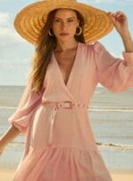 VESTIDO CURTO MANGA FIVELA BOHO ROSA BEBE - Imagem 2