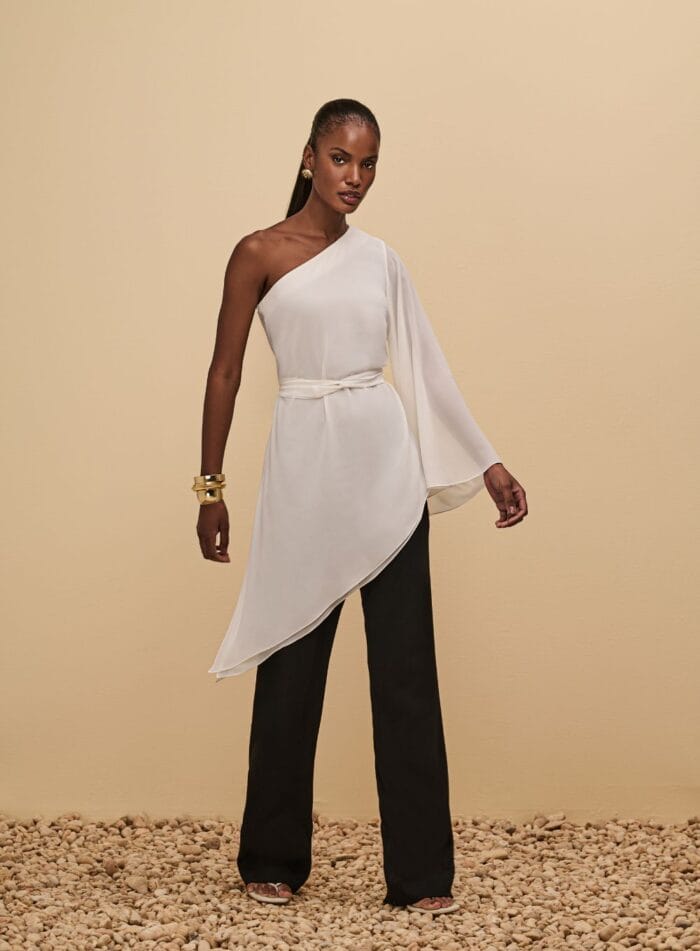 CONJUNTO TUNICA UM OMBRO SO E CALCA OFF WHITE - Imagem 1