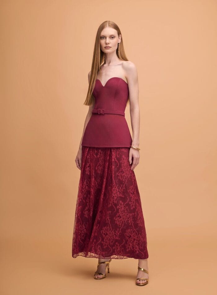 VESTIDO MAXI SEM ALCAS COM RENDA VINHO - Imagem 1