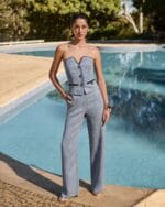 CONJUNTO TOP SEM ALCAS E CALCA PANTALONA AZUL