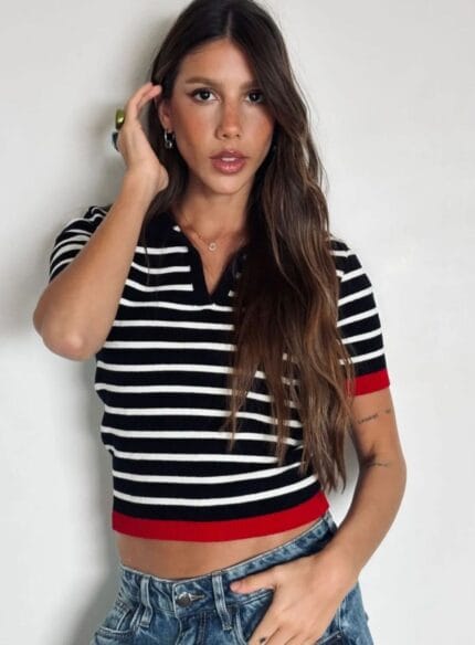 BLUSA POLO LISTRAS TRICOT NAVY