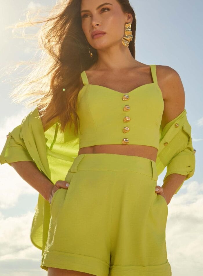 CONJUNTO ALFAIATARIA STREET BOTOES DOURADO VERDE LIMA - Imagem 1
