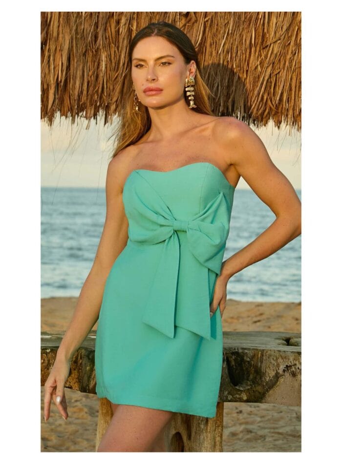 VESTIDO CURTO MAXI LACO VERDE ACQUA - Imagem 1