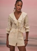 SHORT COM BARRA ITALIANA MANTEIGA - Imagem 2