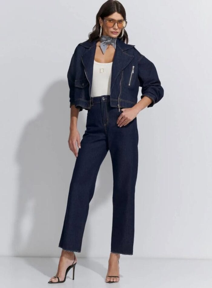 CALCA WIDE CROPPED DARK DENIM - Imagem 1