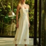 VESTIDO MIDI ALCAS RECORTE RENDADO CRU