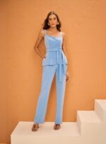 Conjunto Top Colete E Calça Reta Azul
