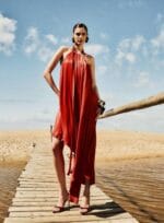 VESTIDO MIDI GOLA AMARRACAO TERRACOTA