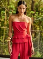 CONJUNTO TOP BABADO ASSIMETRICO E CALCA RETA VERMELHO - Imagem 2