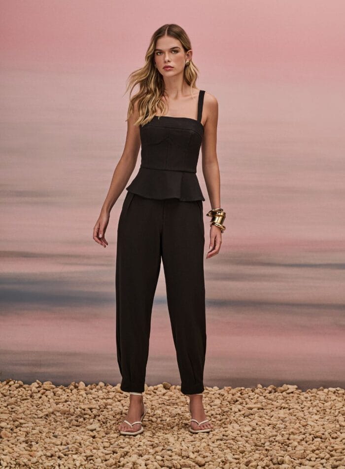 TOP PEPLUM PESPONTADO DE ALCA PRETO - Imagem 2