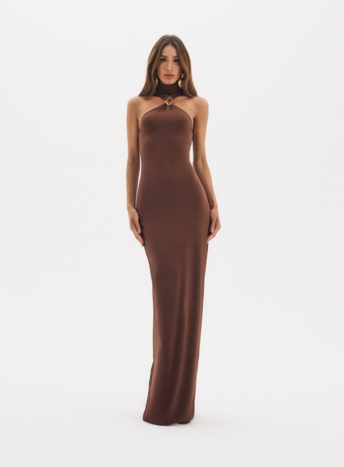 VESTIDO ELAINE MARROM BEATEN BROWN - Imagem 1