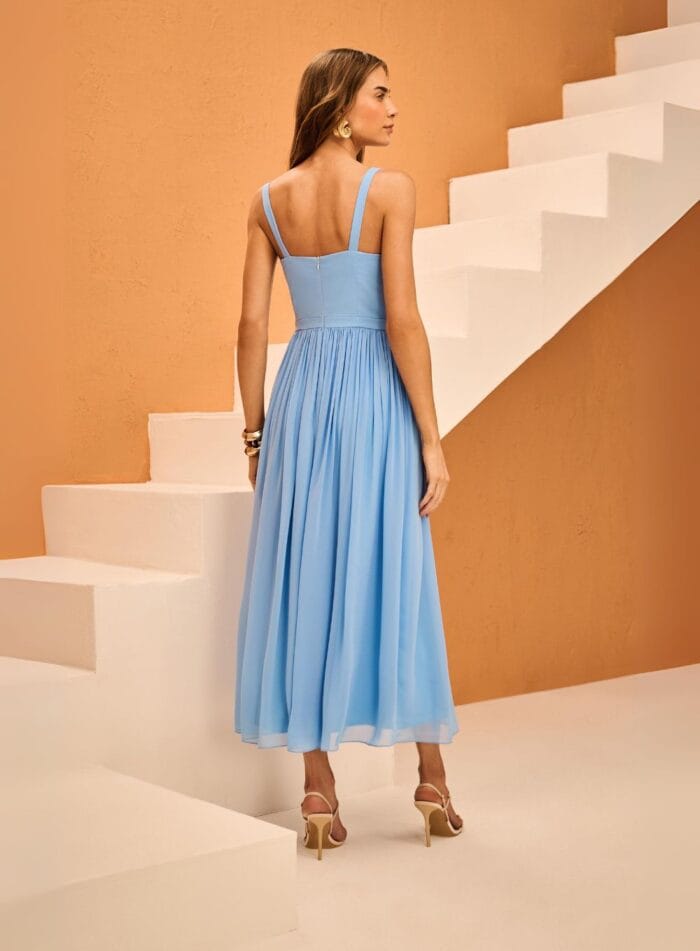 Vestido Midi Drapeado Azul - Imagem 2