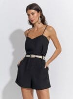 CONJUNTO BLUSA ALCAS SHORT CREPE MUNIQUE PRETO
