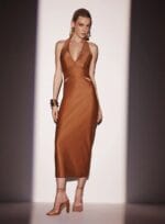 VESTIDO MIDI FRENTE UNICA LUREX LINEN MARROM EVERMORE