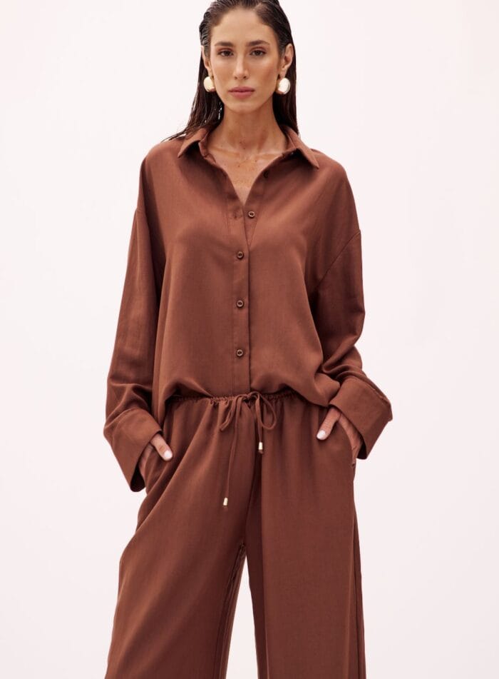 CONJUNTO CAMISA/CALCA LINHO GENNY MARROM CUMIN - Imagem 2
