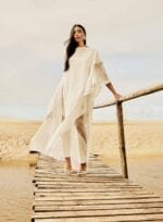 VESTIDO LONGUETE CREPE C/ TRANSPARENCIA OFF WHITE