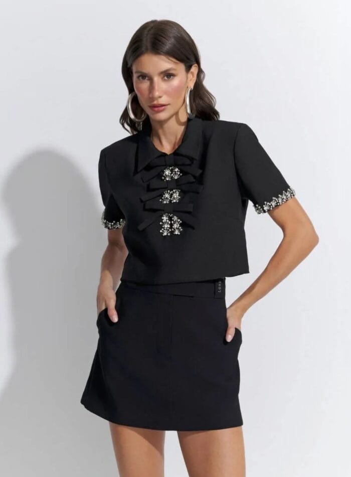 SHORT SAIA VISCO TWILL PRETO - Imagem 1