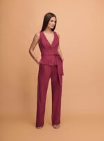 CONJUNTO TOP E CALCA PANTALONA C VIVO VINHO - Imagem 2