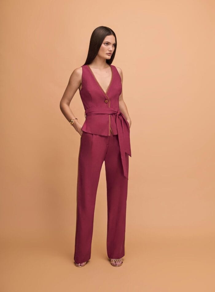 CONJUNTO TOP E CALCA PANTALONA C VIVO VINHO - Imagem 2