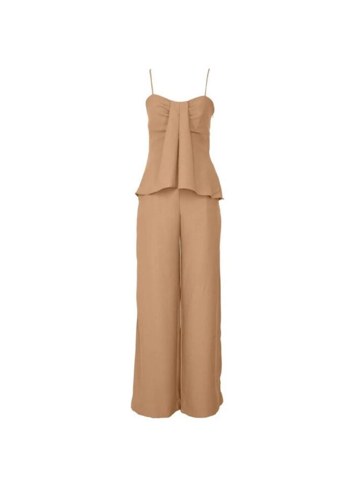 CONJUNTO BLUSA FENDA CALCA WIDE CREPE MUNIQUE AREIA - Imagem 3