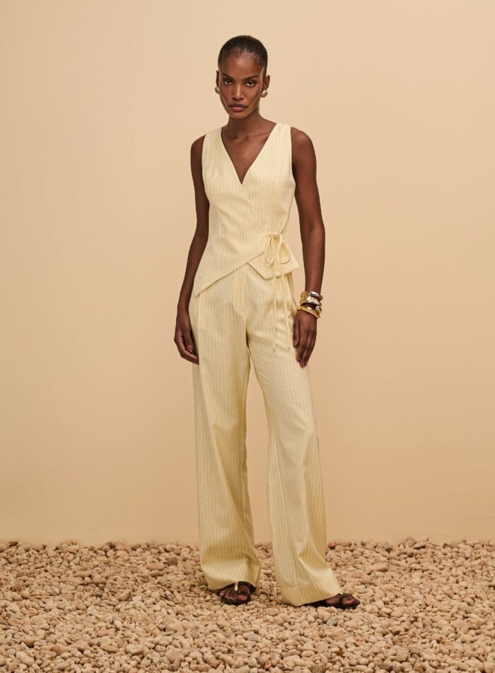 CONJUNTO BLUSA AMARRACAO E CALCA PANTALONA AMARELO - Imagem 1