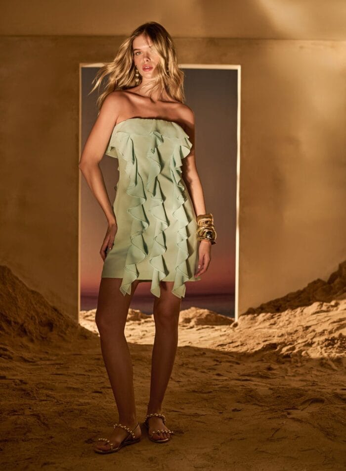 VESTIDO MINI COM BABADOS VERDE AGUA - Imagem 1