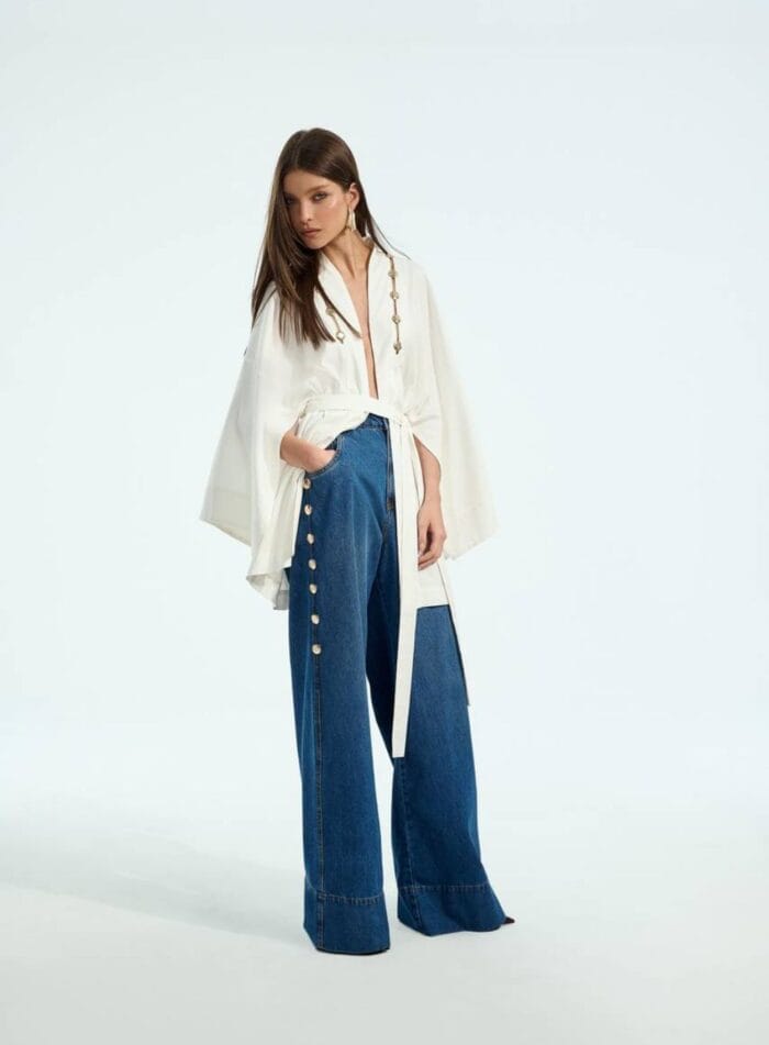 KAFTAN LINHO DETALHE TRANSPARENCIA OFF WHITE - Imagem 1