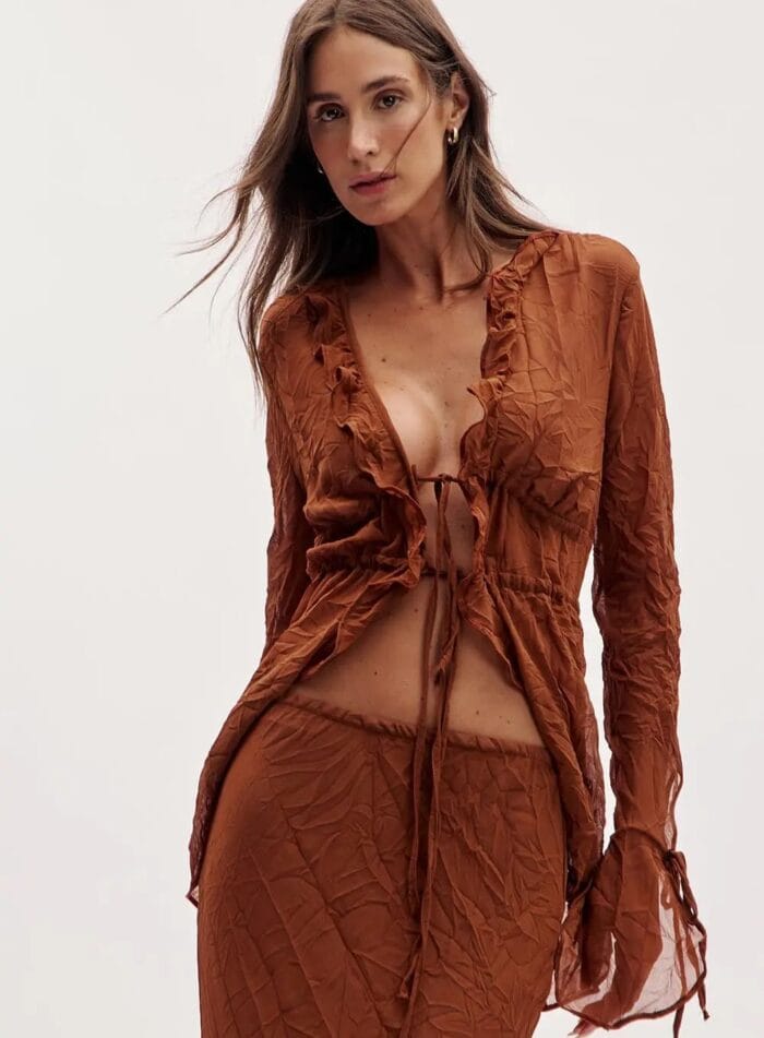 CONJUNTO BLUSA/SAIA CLARA MARROM DROME - Imagem 2