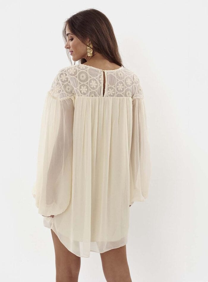 VESTIDO DETALHE BORDADO CHARLOTTE OFF/DOURADO - Imagem 3