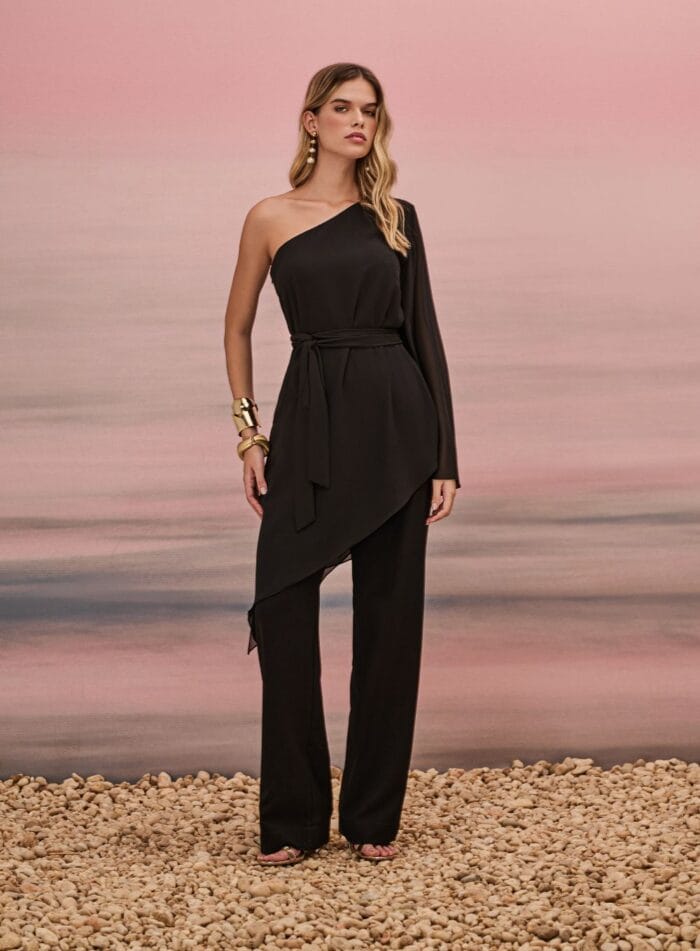 CONJUNTO TUNICA UM OMBRO SO E CALCA PRETO - Imagem 1